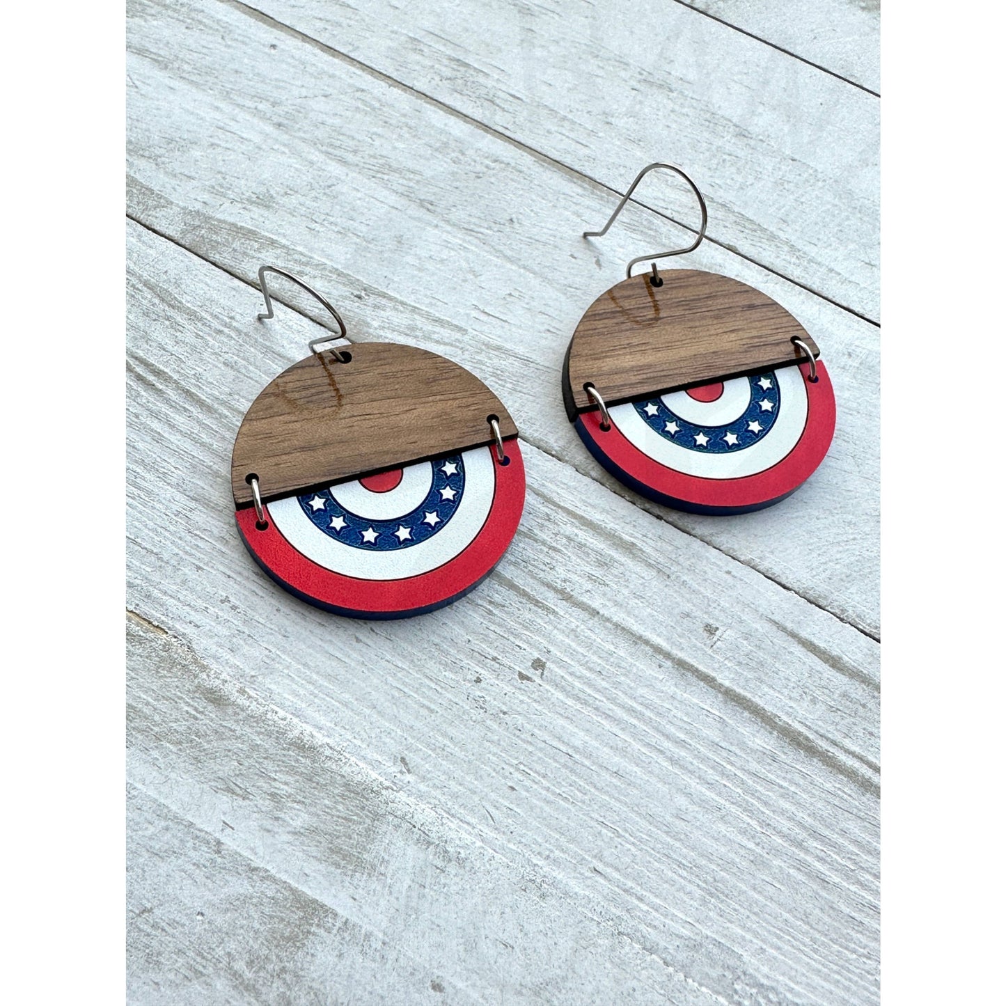 4th of July Earrings Bunting Walnut & Acrylic Dangle