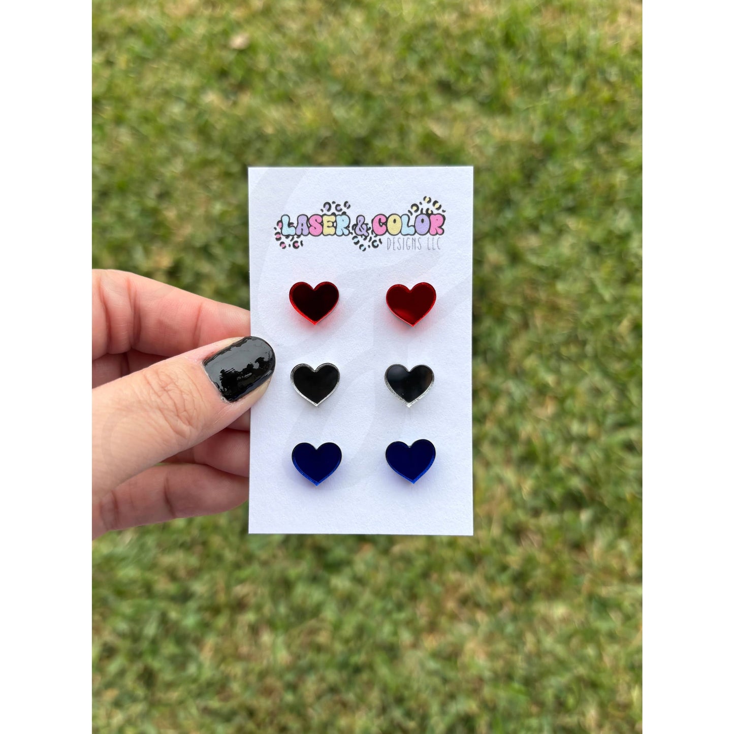 4th of July Mirror Heart Earrings USA Earrings - Apparel &