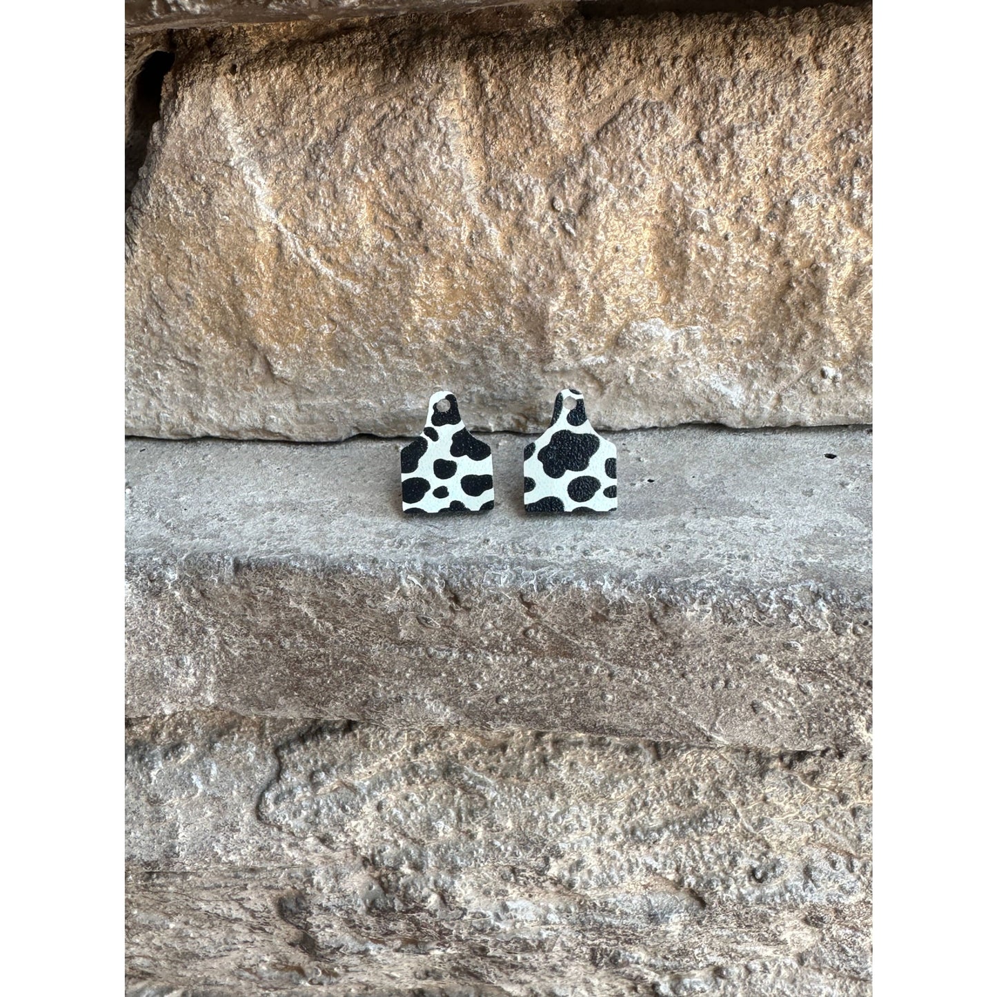 Black Cow Print Cow Tag Acrylic Stud | Western Earrings