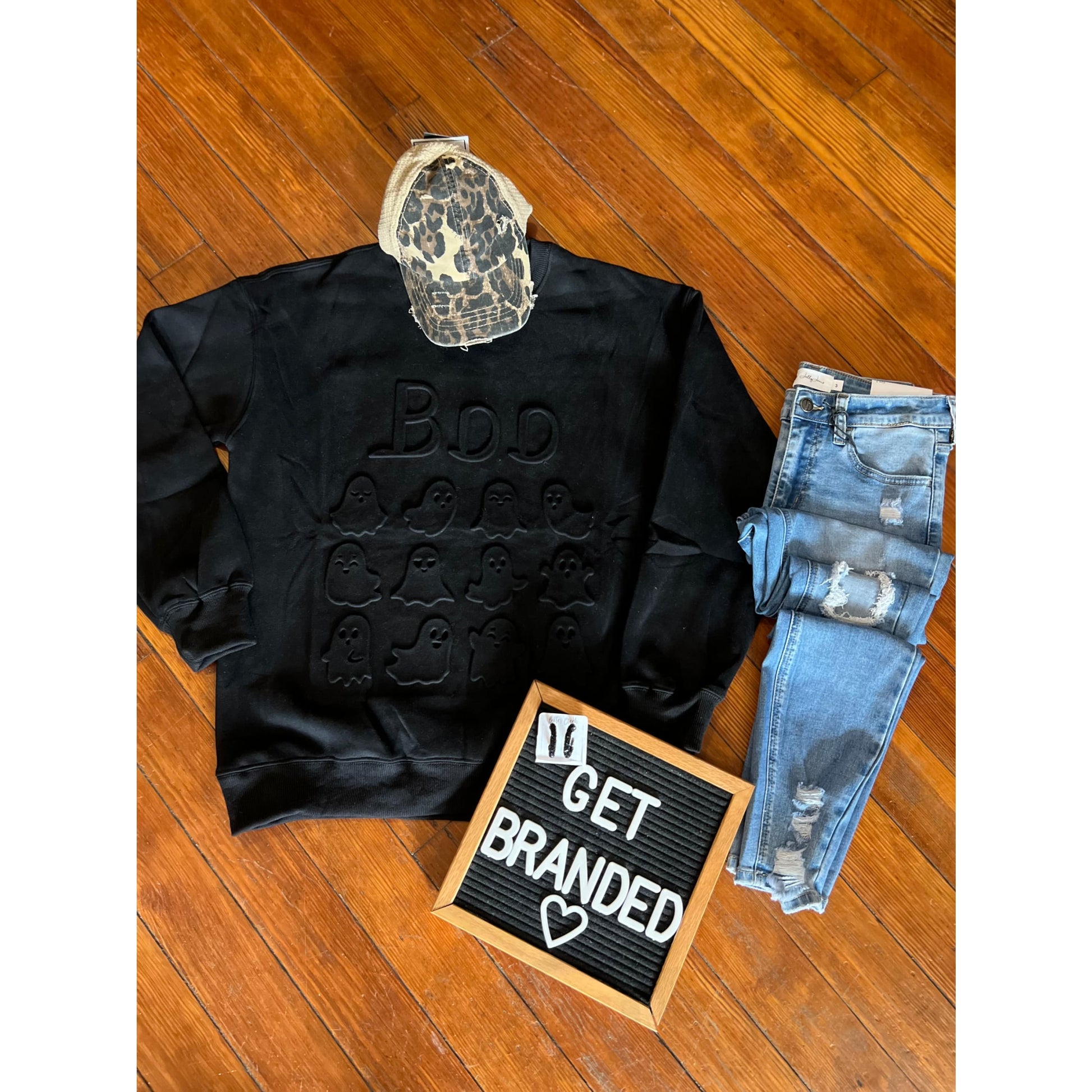 Black Embossed Boo Crew - Apparel & Accessories