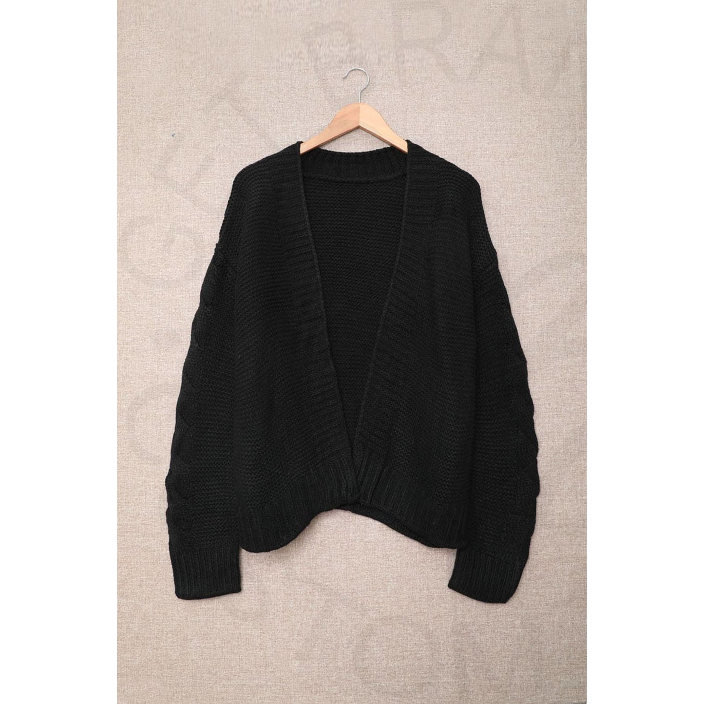 Black Open Front Chunky Knit Cardigan - Apparel &