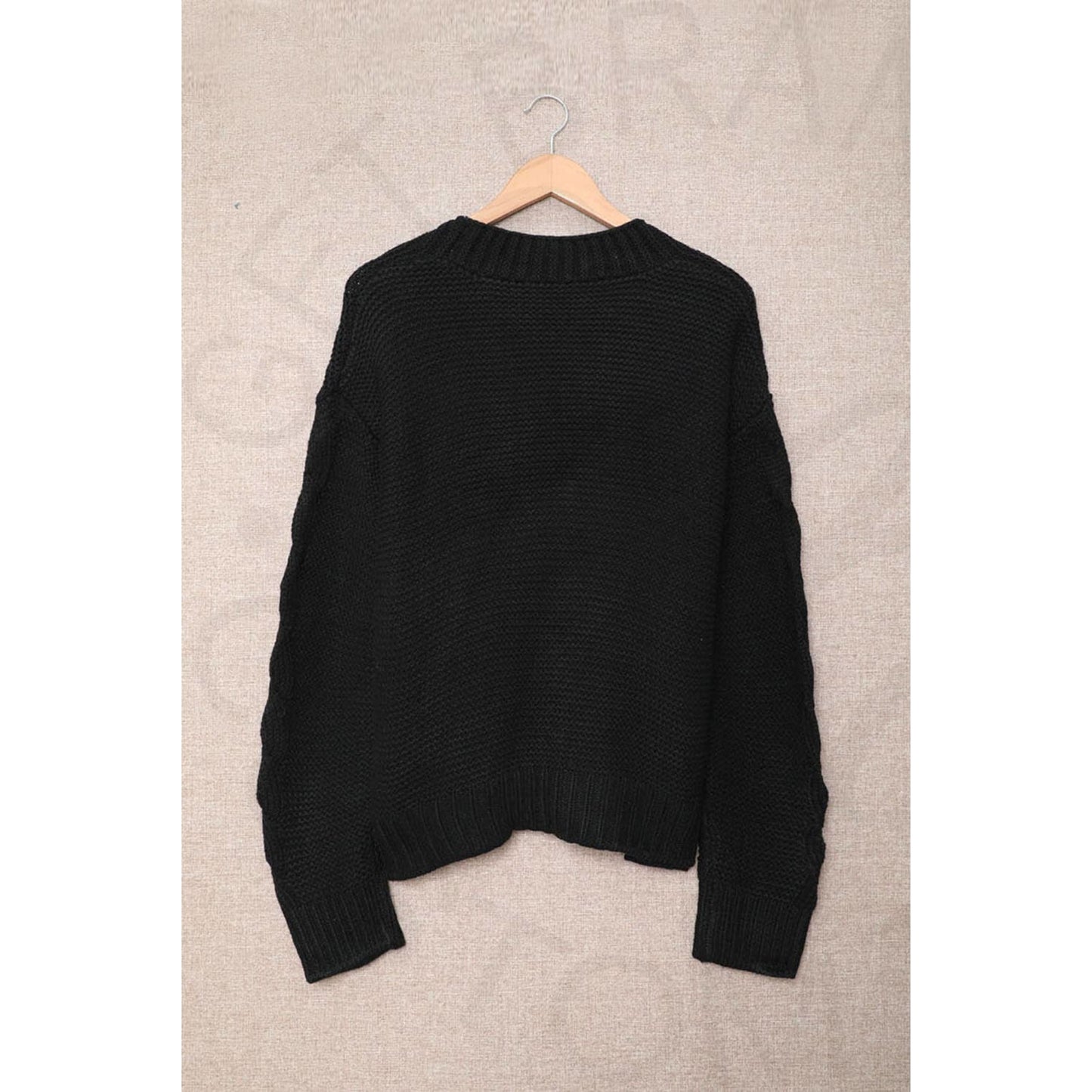 Black Open Front Chunky Knit Cardigan - Apparel &