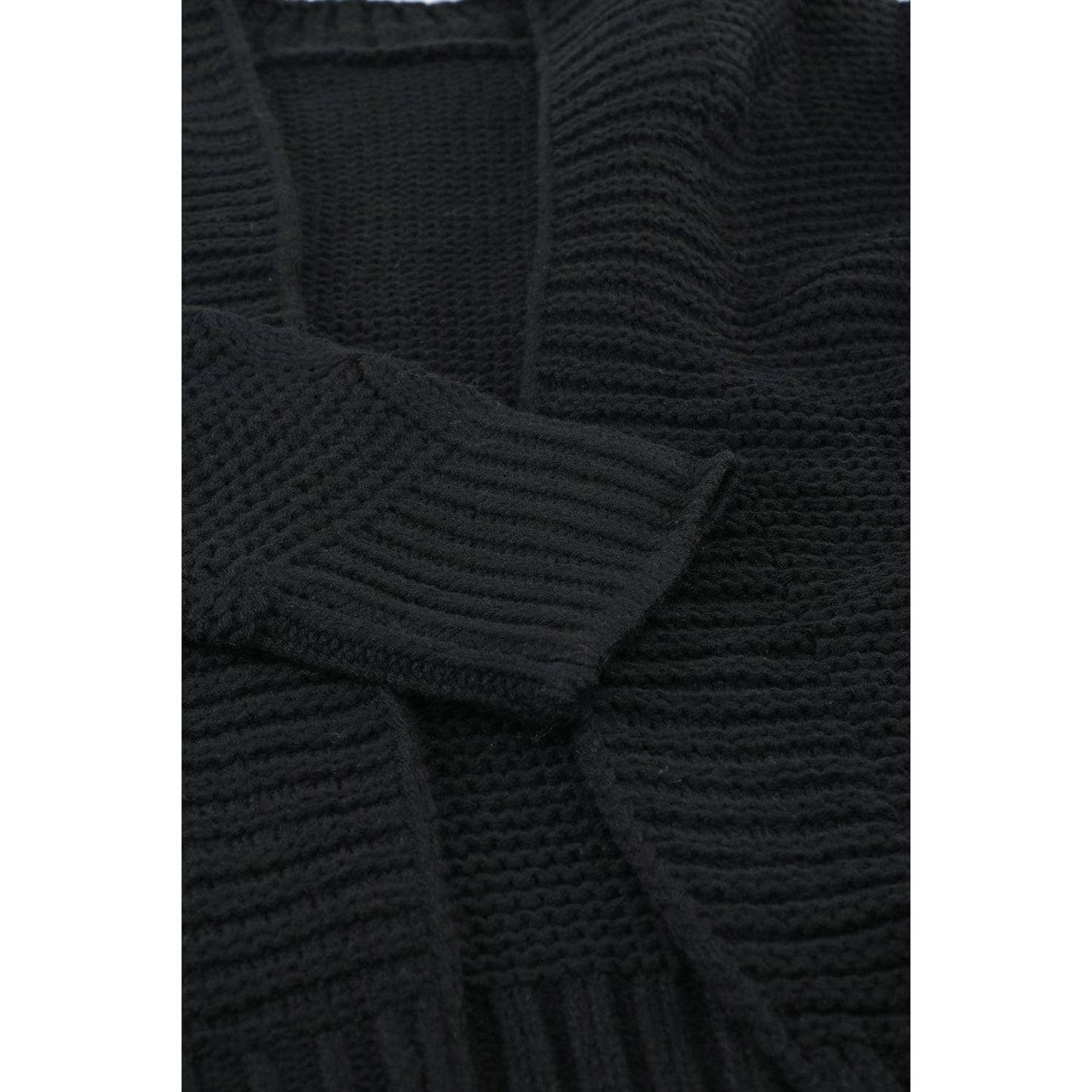 Black Open Front Chunky Knit Cardigan - Apparel &