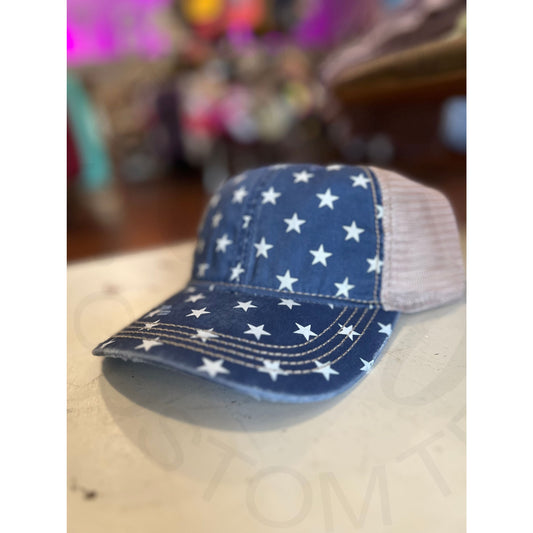 Distressed Mesh Back Cap - Stars