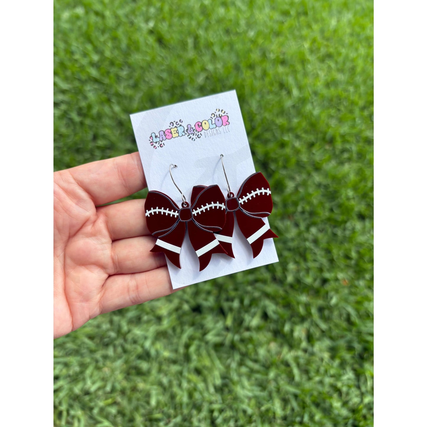 Football Bow Earrings Team Spirit Earrings - Apparel &