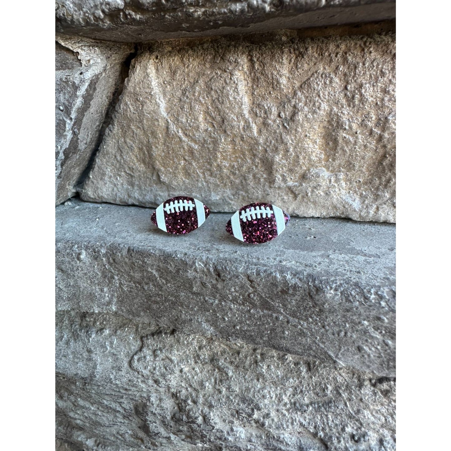 Football Glitter Acrylic Studs Football Earrings - Apparel