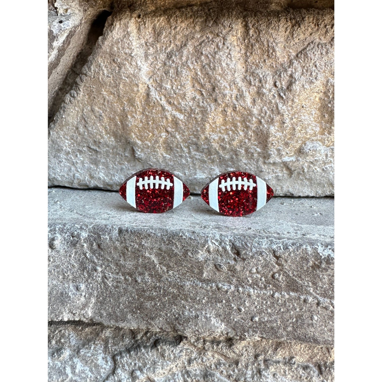 Football Glitter Acrylic Studs Football Earrings - Apparel