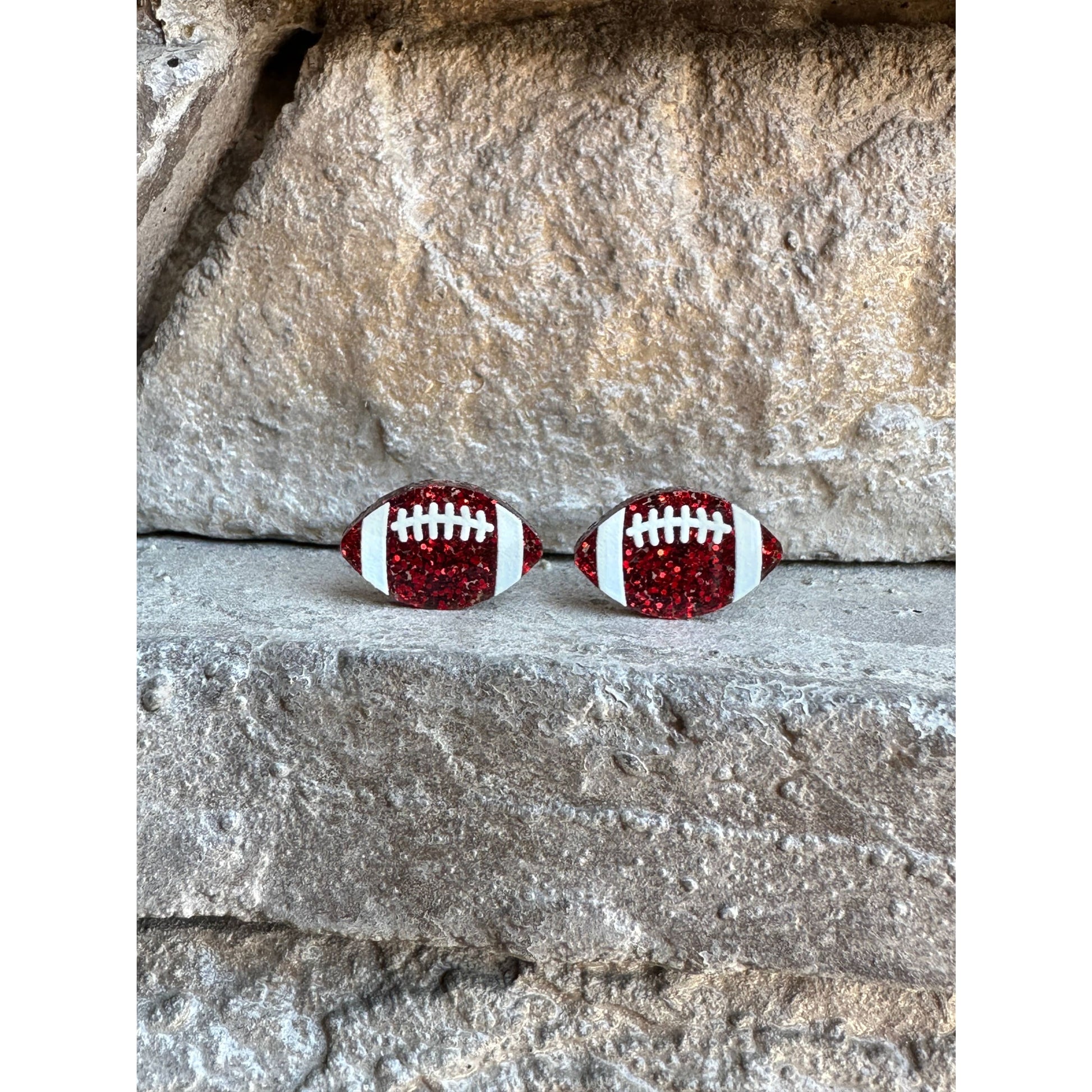 Football Glitter Acrylic Studs Football Earrings - Apparel
