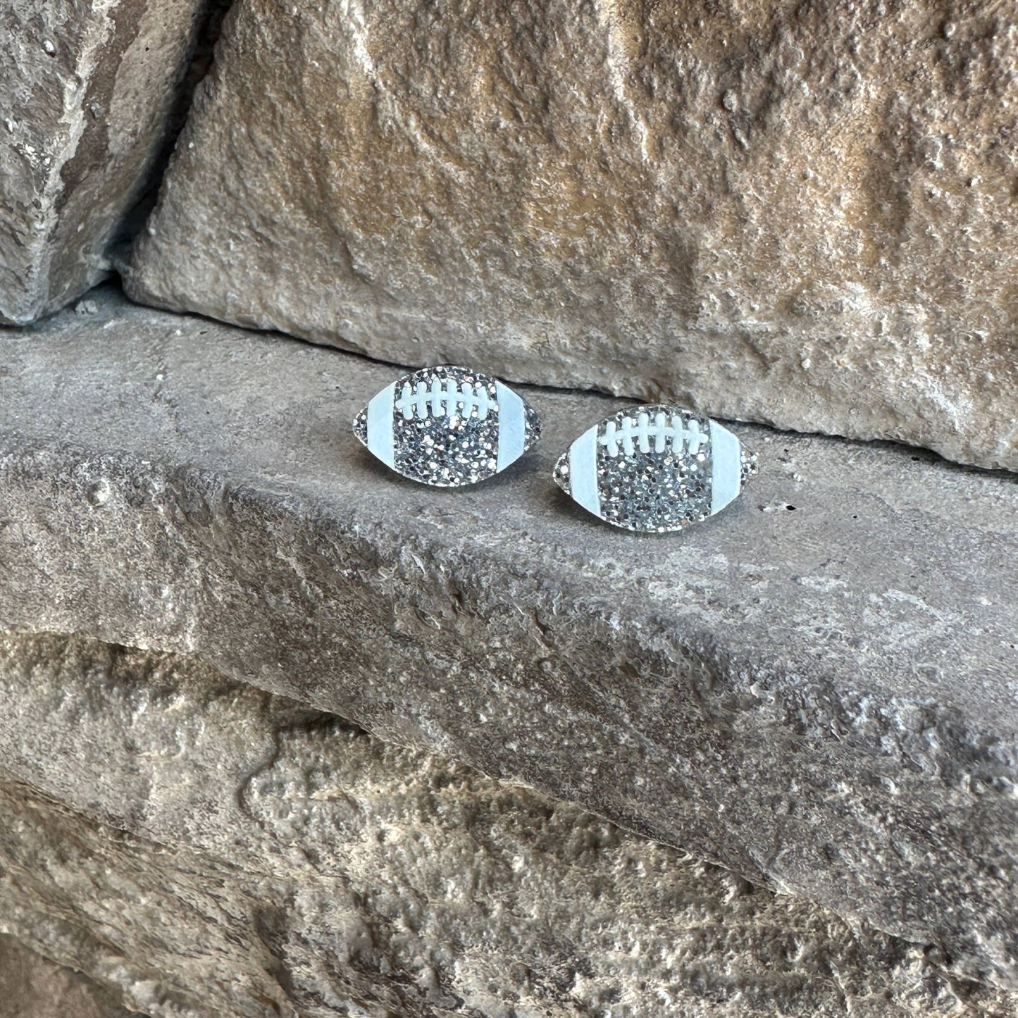 Football Glitter Acrylic Studs Football Earrings - Apparel
