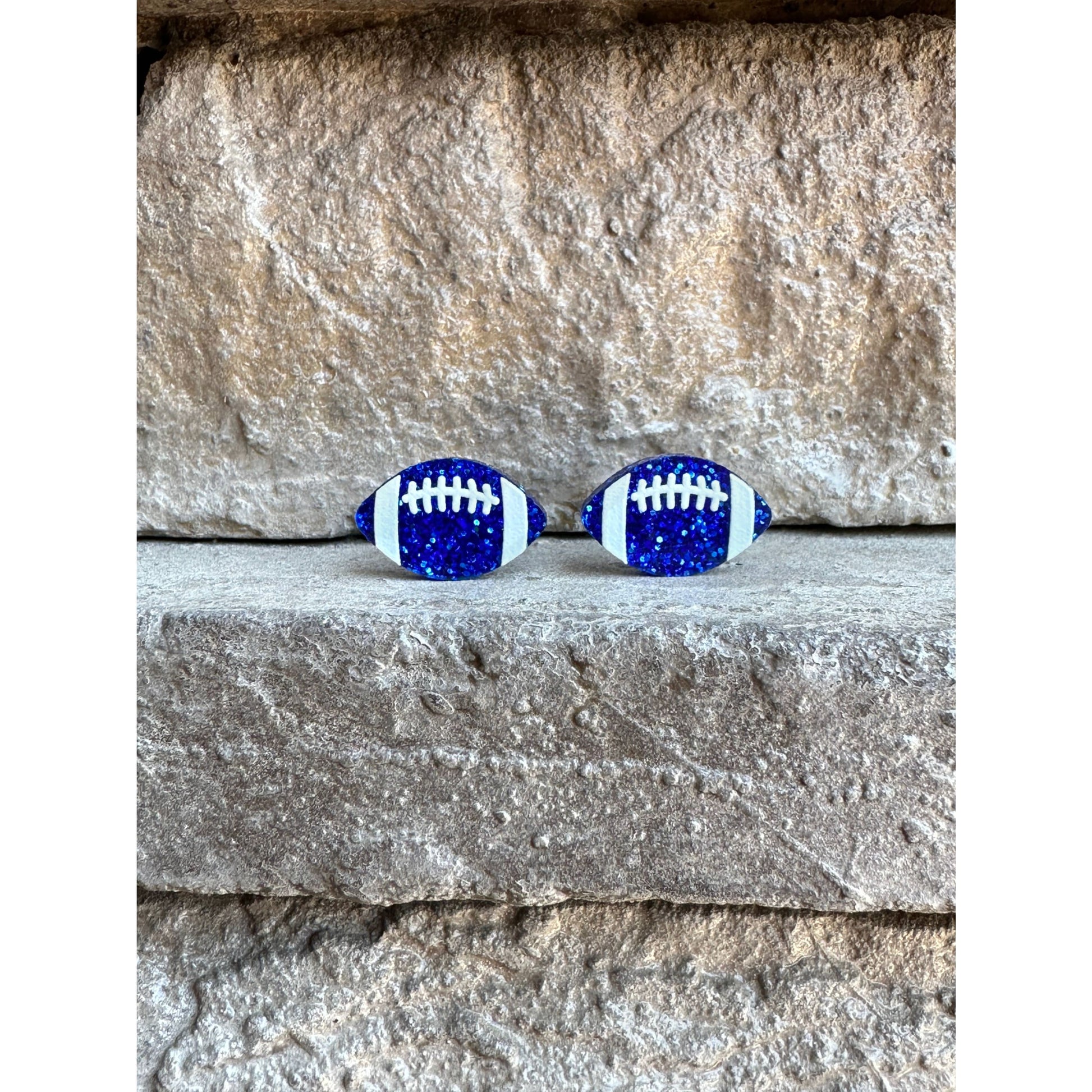 Football Glitter Acrylic Studs Football Earrings - Blue