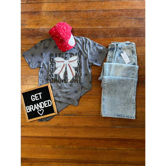 Game Day Baseball Bow Tee