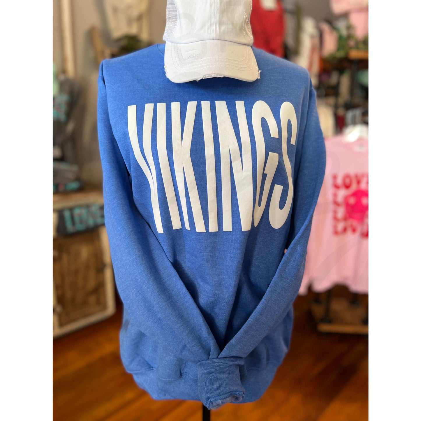Heather Blue/White Puff Vikings Crewneck