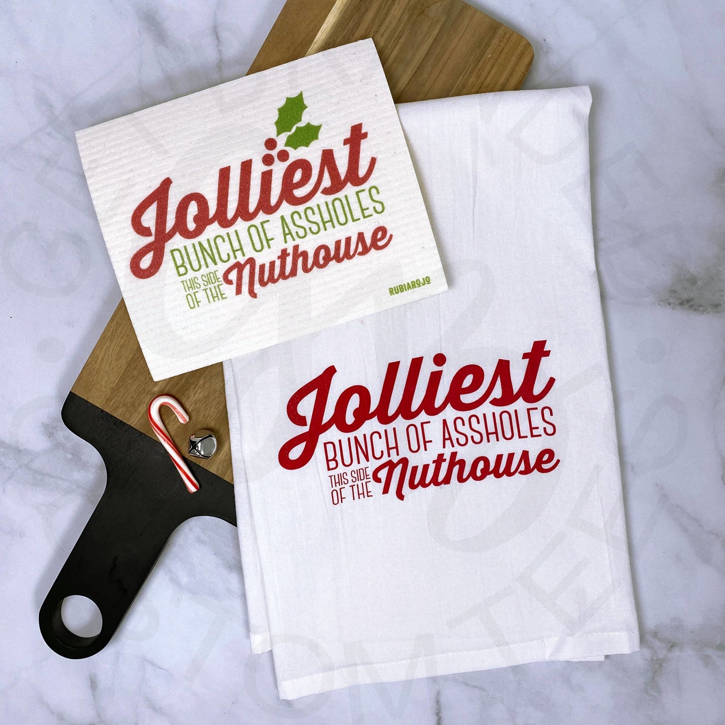 Jolliest Bunch of Assholes Holiday Swedish dishcloth -