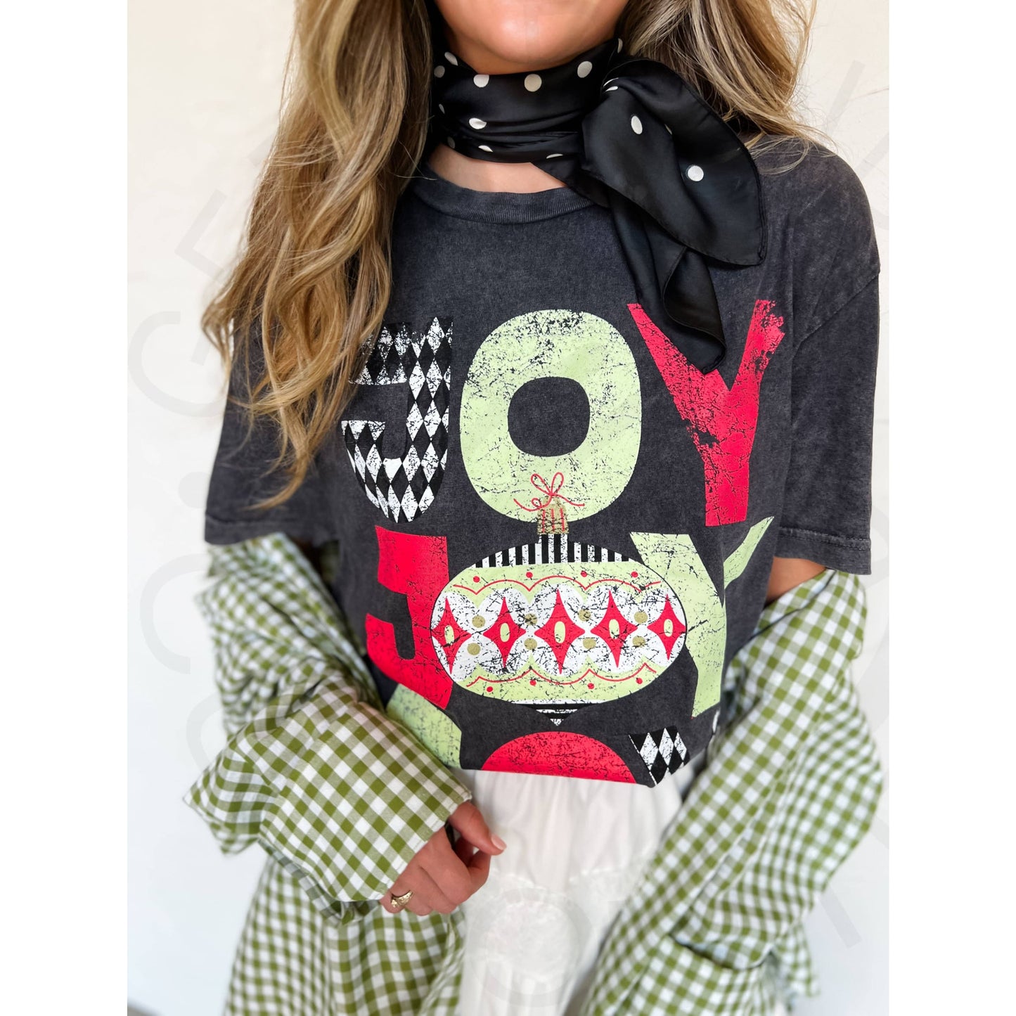 Joy Stacked Washed Charcoal Tee - Apparel & Accessories