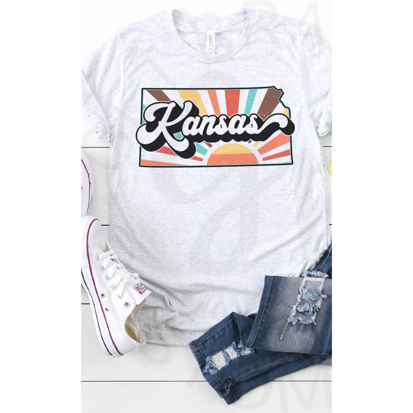 Kansas Retro State Graphic Tee - L - Apparel & Accessories