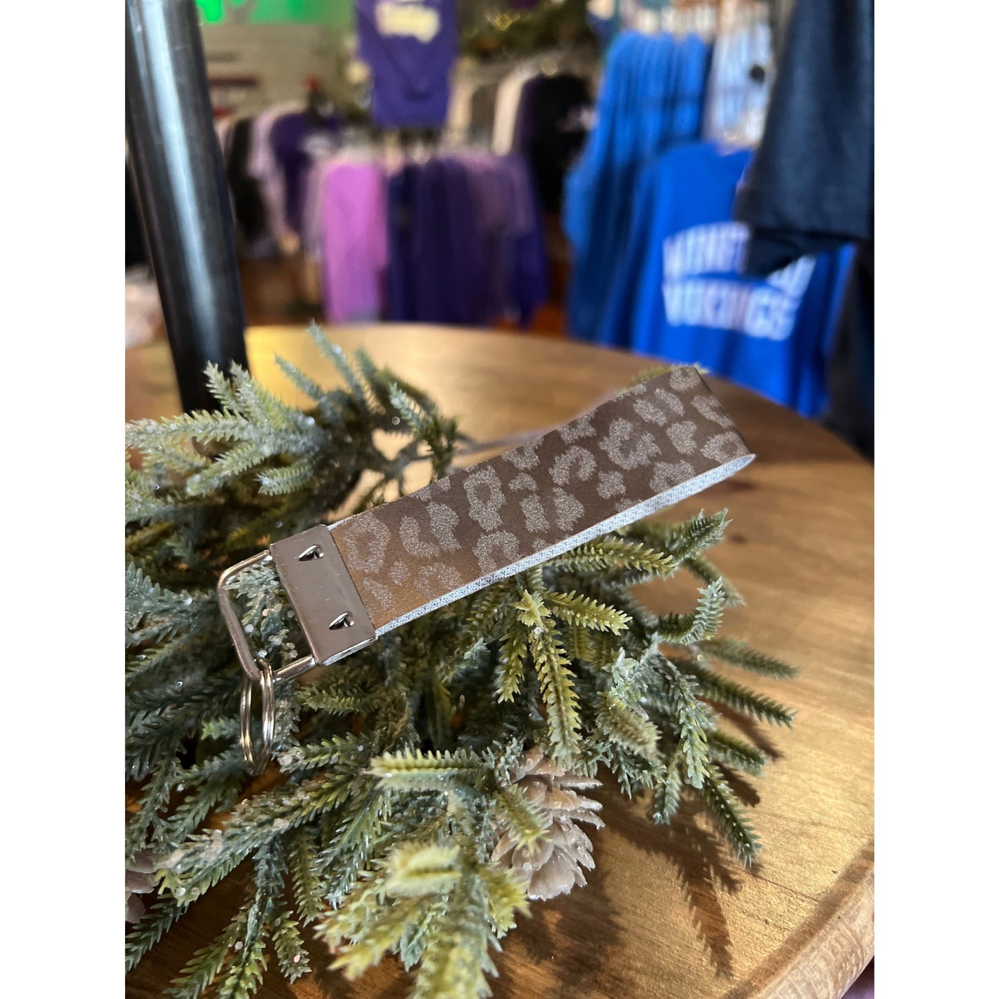 Leopard Print Wristlet Keychain - Brown