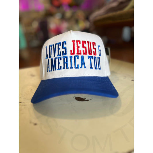 Loves Jesus and America C.C Embroidered Trucker Hat - Royal