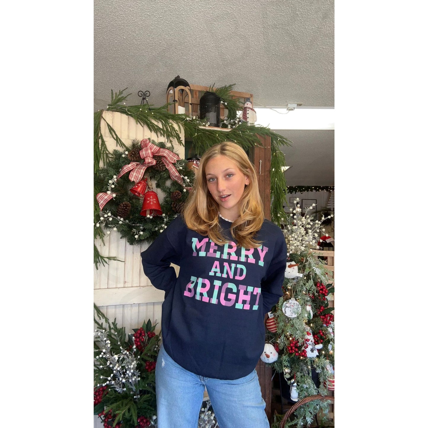 Merry & Bright - Plaid | Navy | Sweatshirt - Apparel &