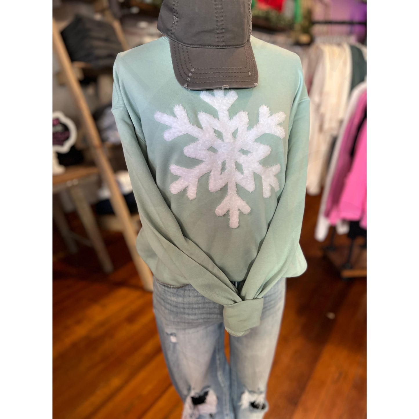 Mint Snowflake Patch Bella Canvas Crewneck