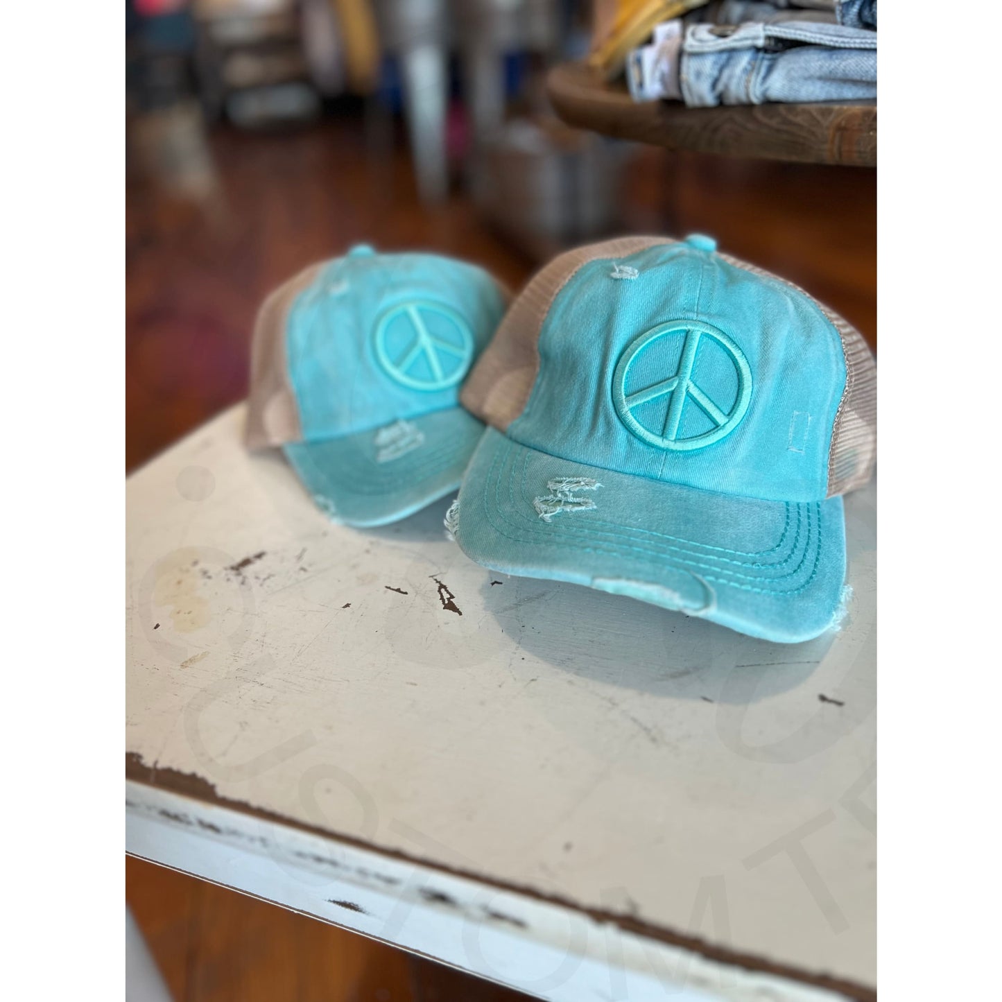 Peace Sign Criss Cross Hat - Mint