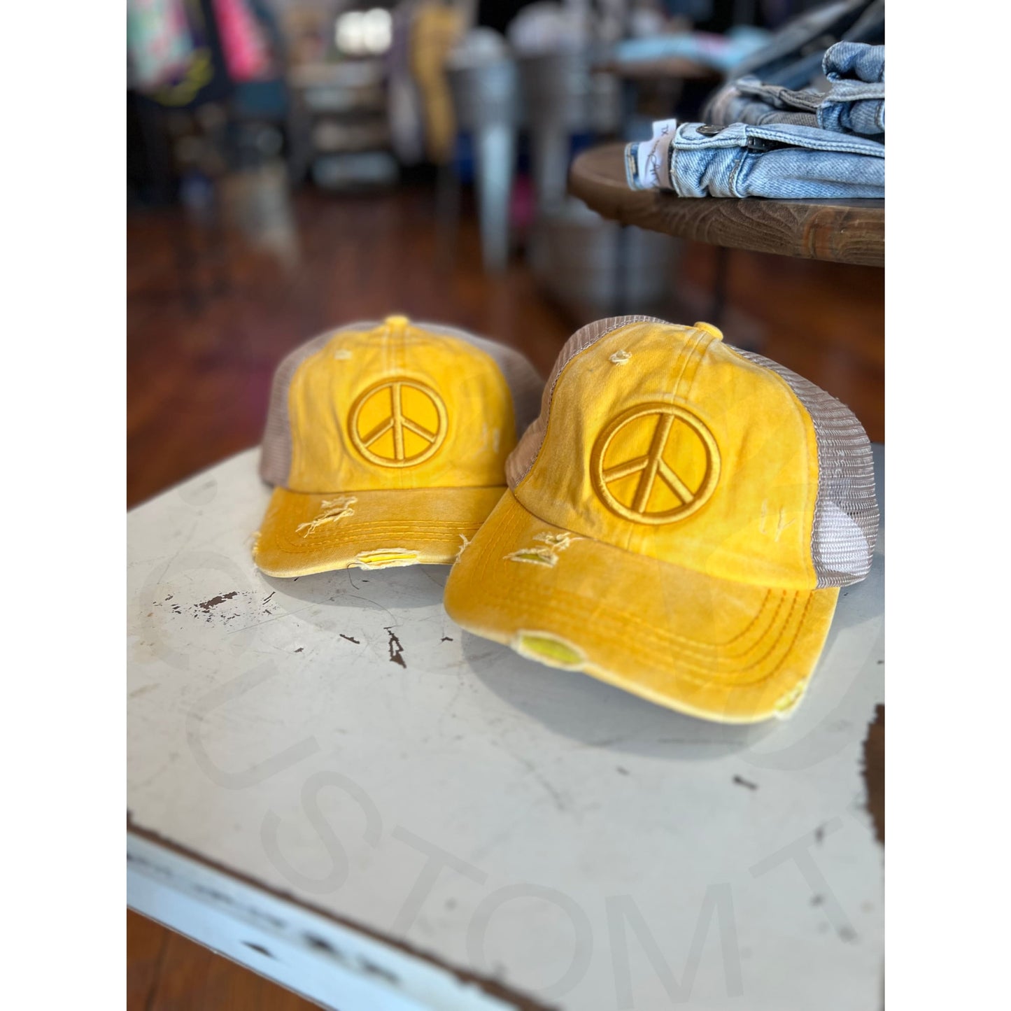 Peace Sign Criss Cross Hat - Yellow