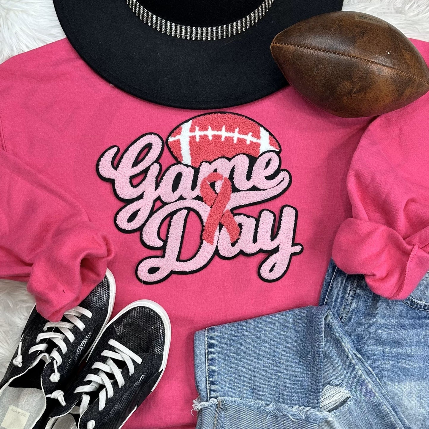 PRE-ORDER: Pink Out Chenille Patch Crew Sweatshirt