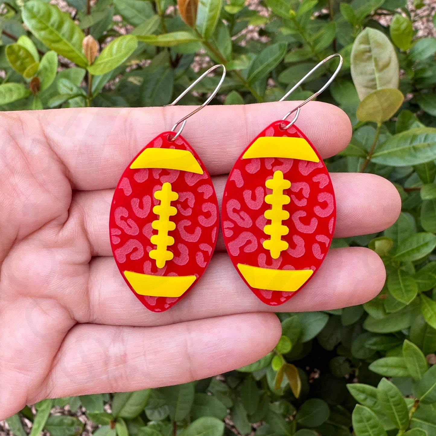 Red and Yellow Leopard Football Earrings Game Day - Apparel