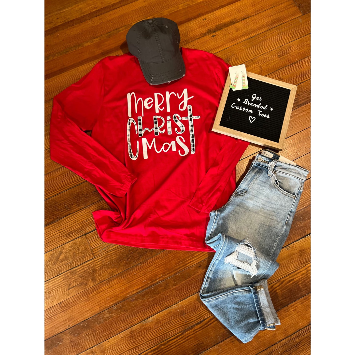 Red Merry Christmas Long Sleeve Tee