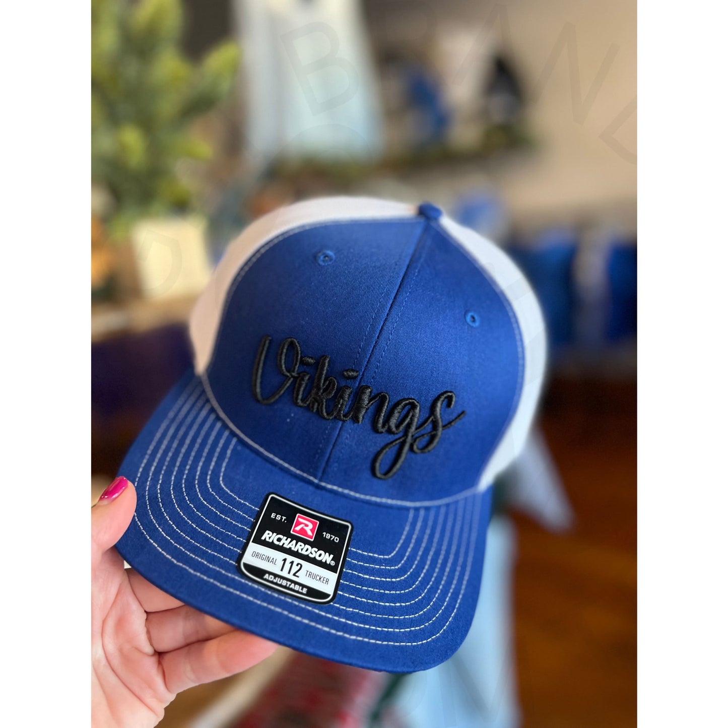 Richardson 112 Scripty Cursive Trucker Hat - Vikings Blue