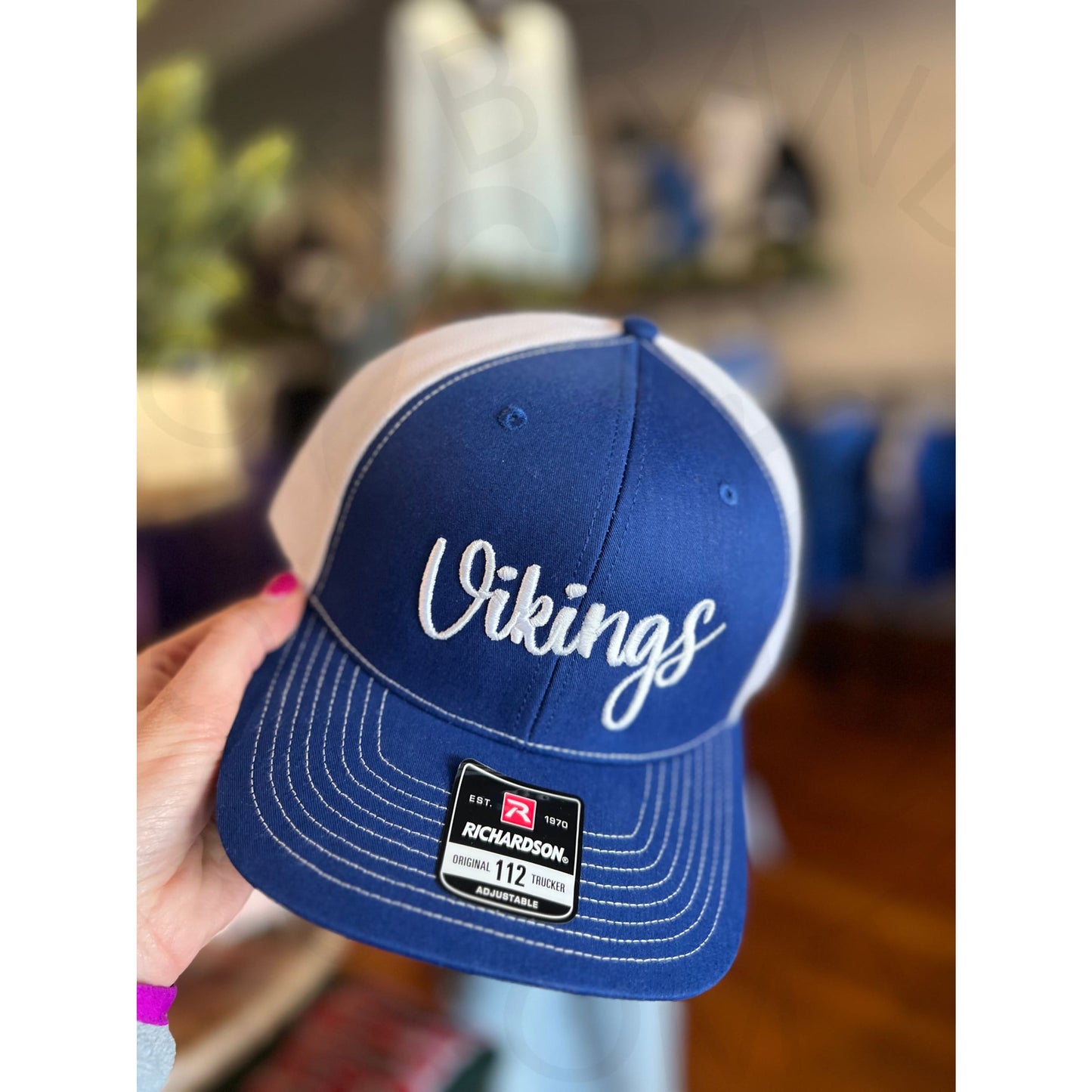 Richardson 112 Scripty Cursive Trucker Hat - Vikings Blue