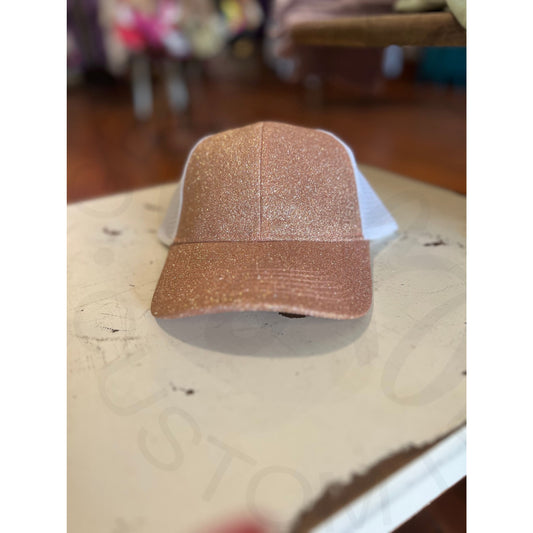 Snap Back Glitter Trucker Hat - Light Brown