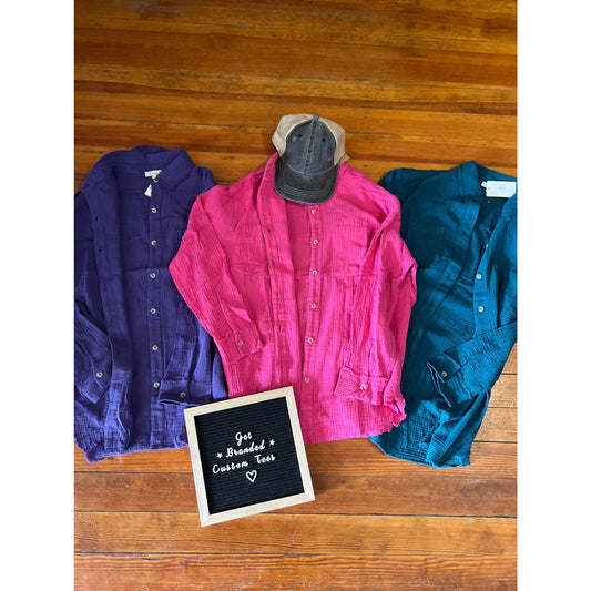 Soft Washed Crinkled Gauze Button Down Shirts - Apparel &