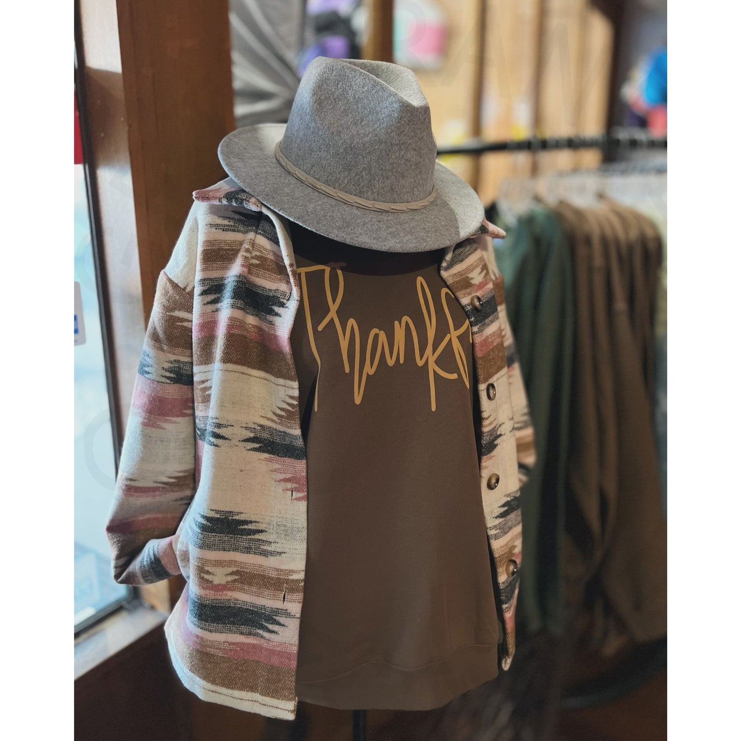 Thankful Brown Puff Crewneck