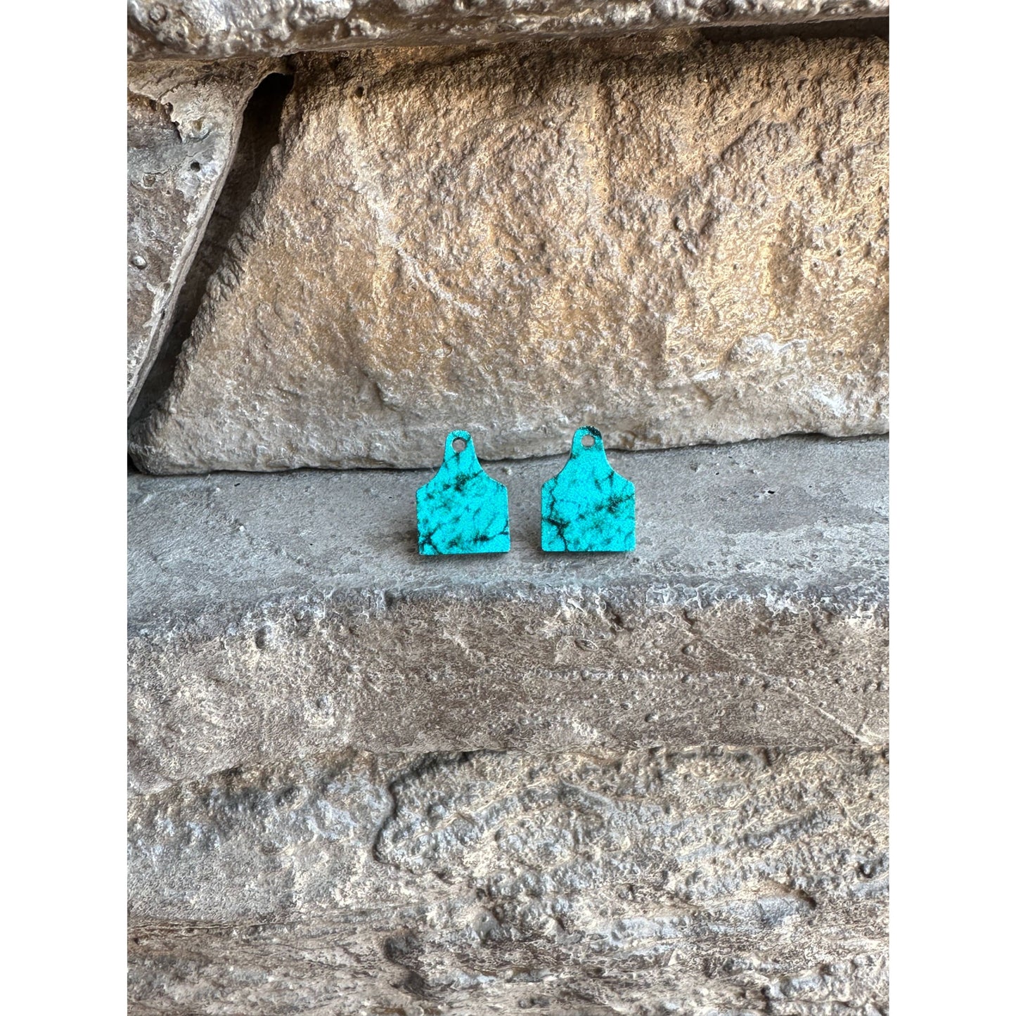 Turquoise Cow Tag Acrylic Stud | Western Earrings - Apparel