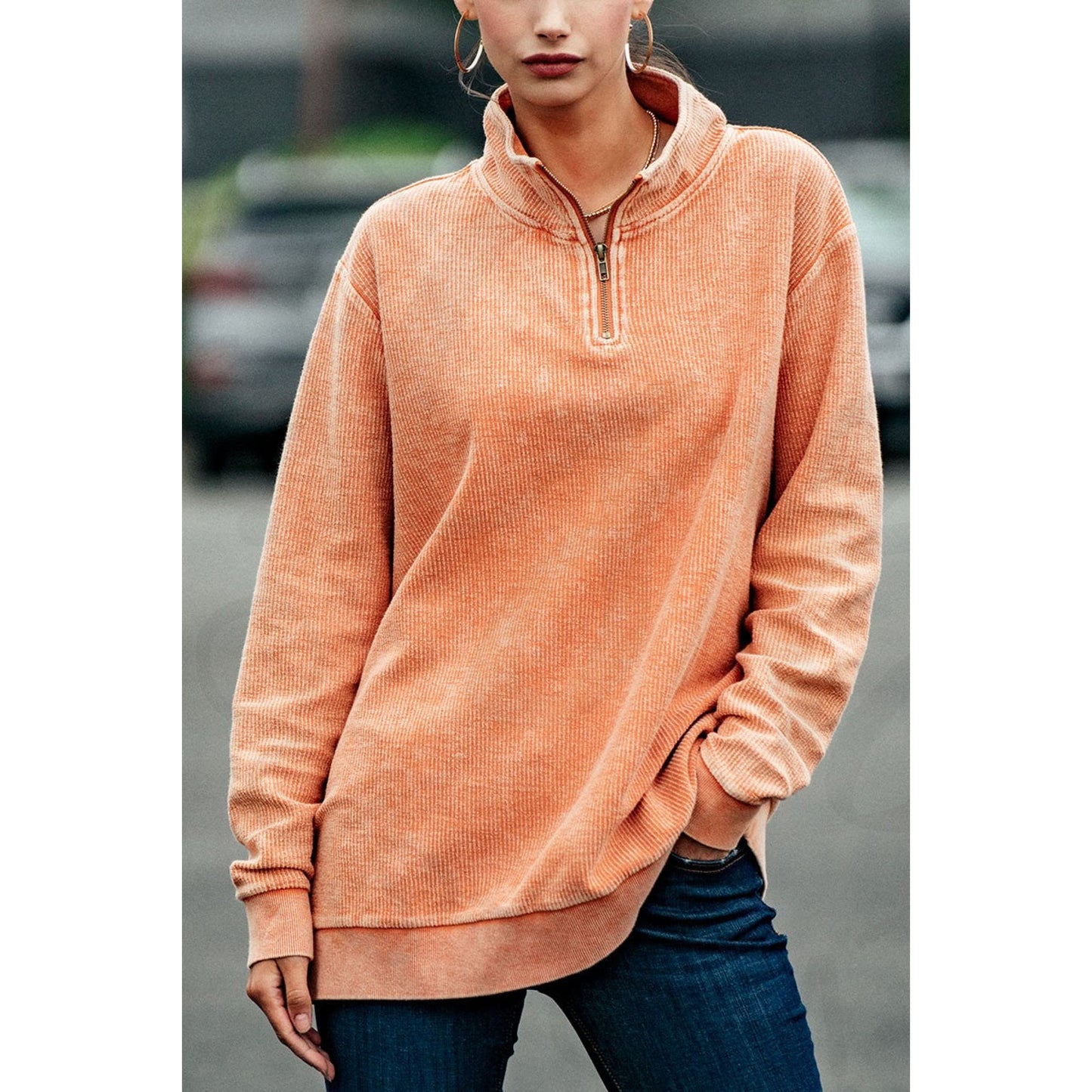Vintage Wash 1/4 Zip Ribbed Pullover