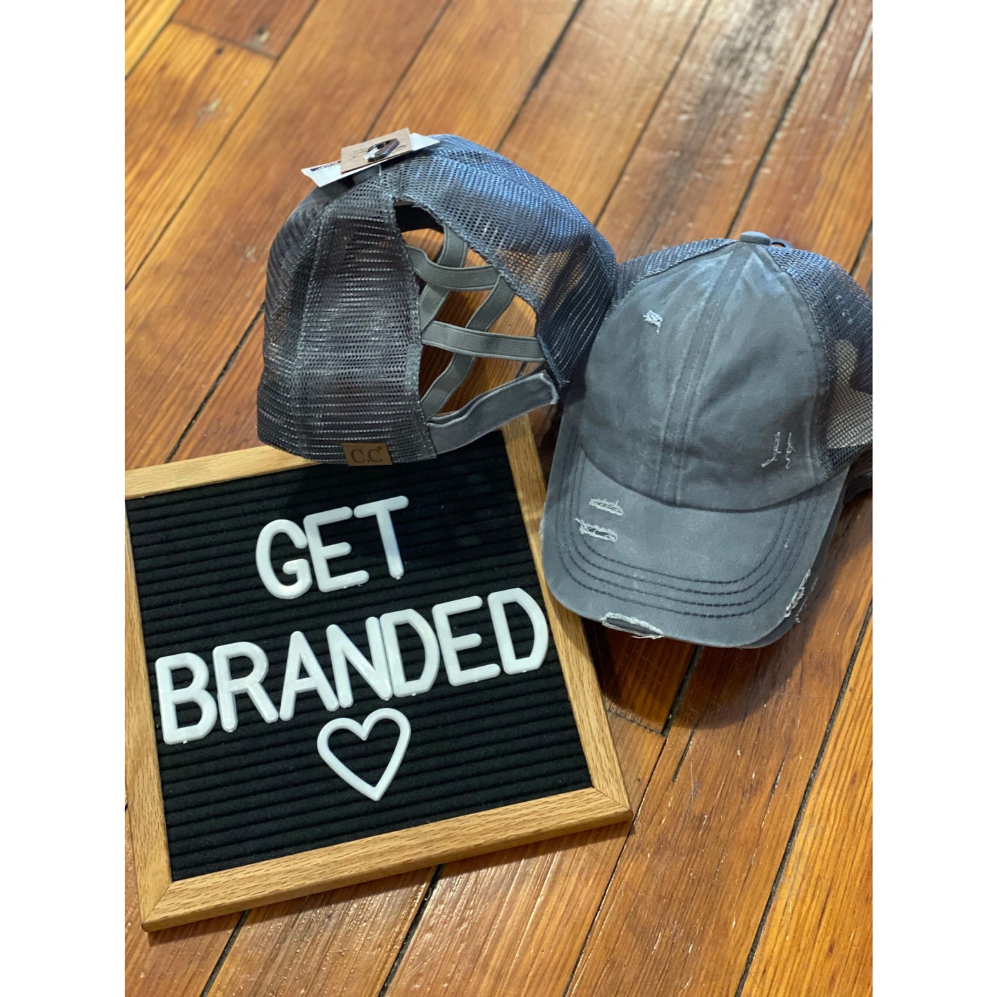 Washed Denim Criss Cross High Pony CC Ball Cap - Headwear