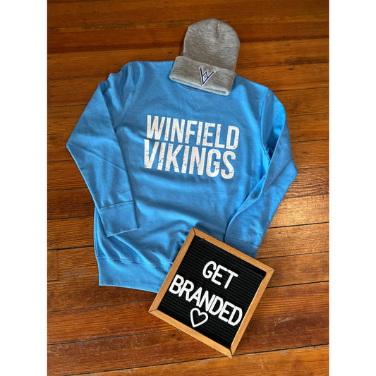 Winfield Vikings Blue Henley Crewneck