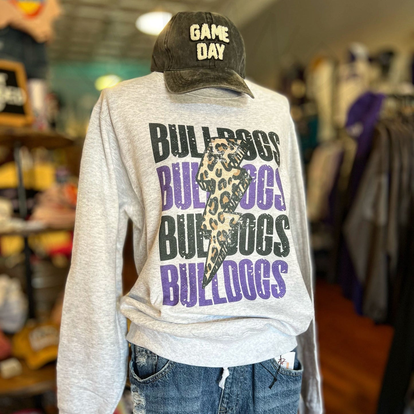 Stacked Bulldogs Leopard Lightning Crew Sweatshirt