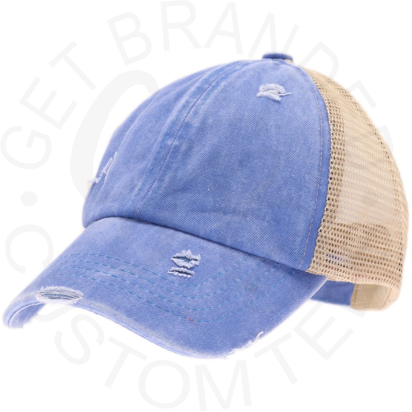 Washed Denim Criss Cross High Pony CC Ball Cap - Headwear
