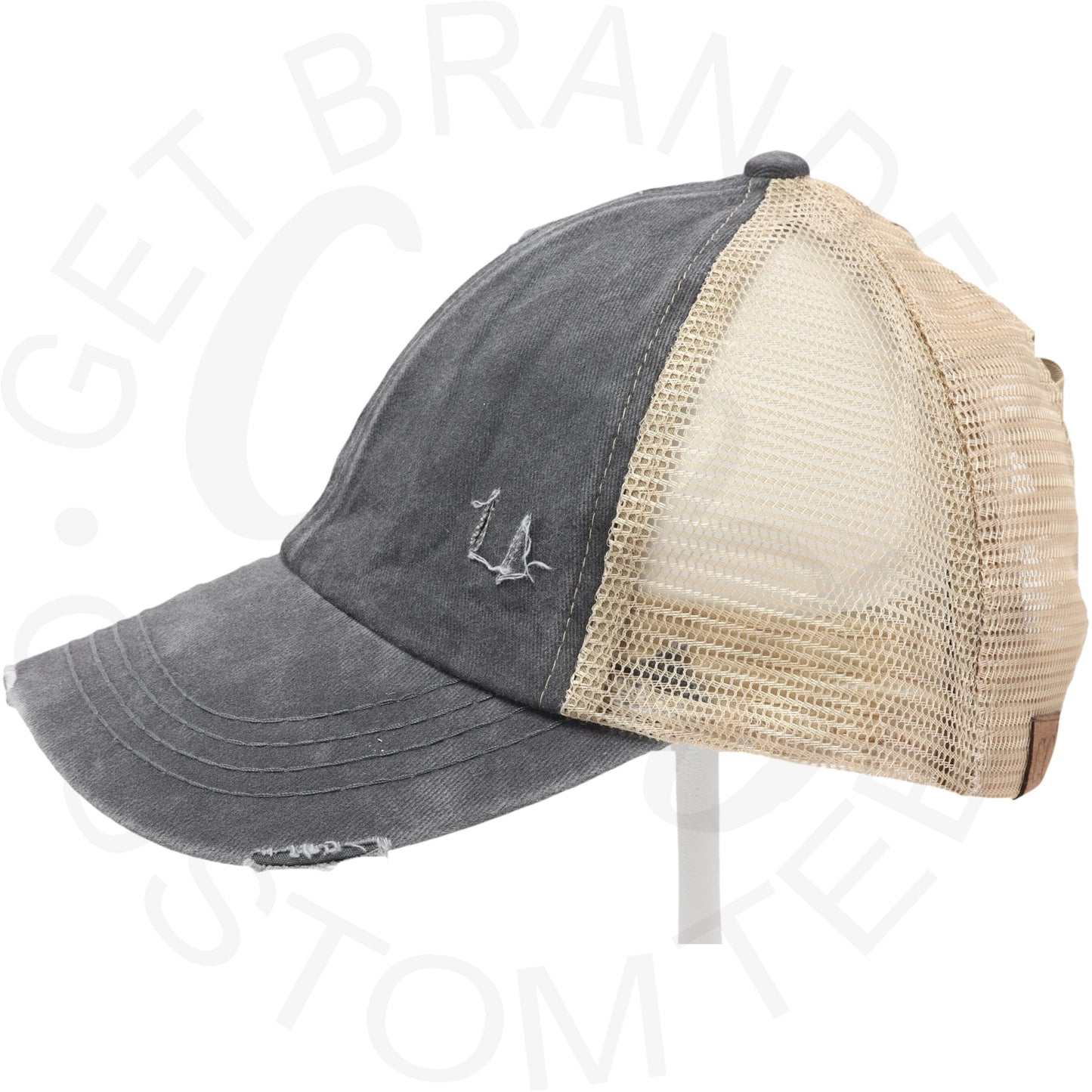 Washed Denim Criss Cross High Pony CC Ball Cap - Headwear