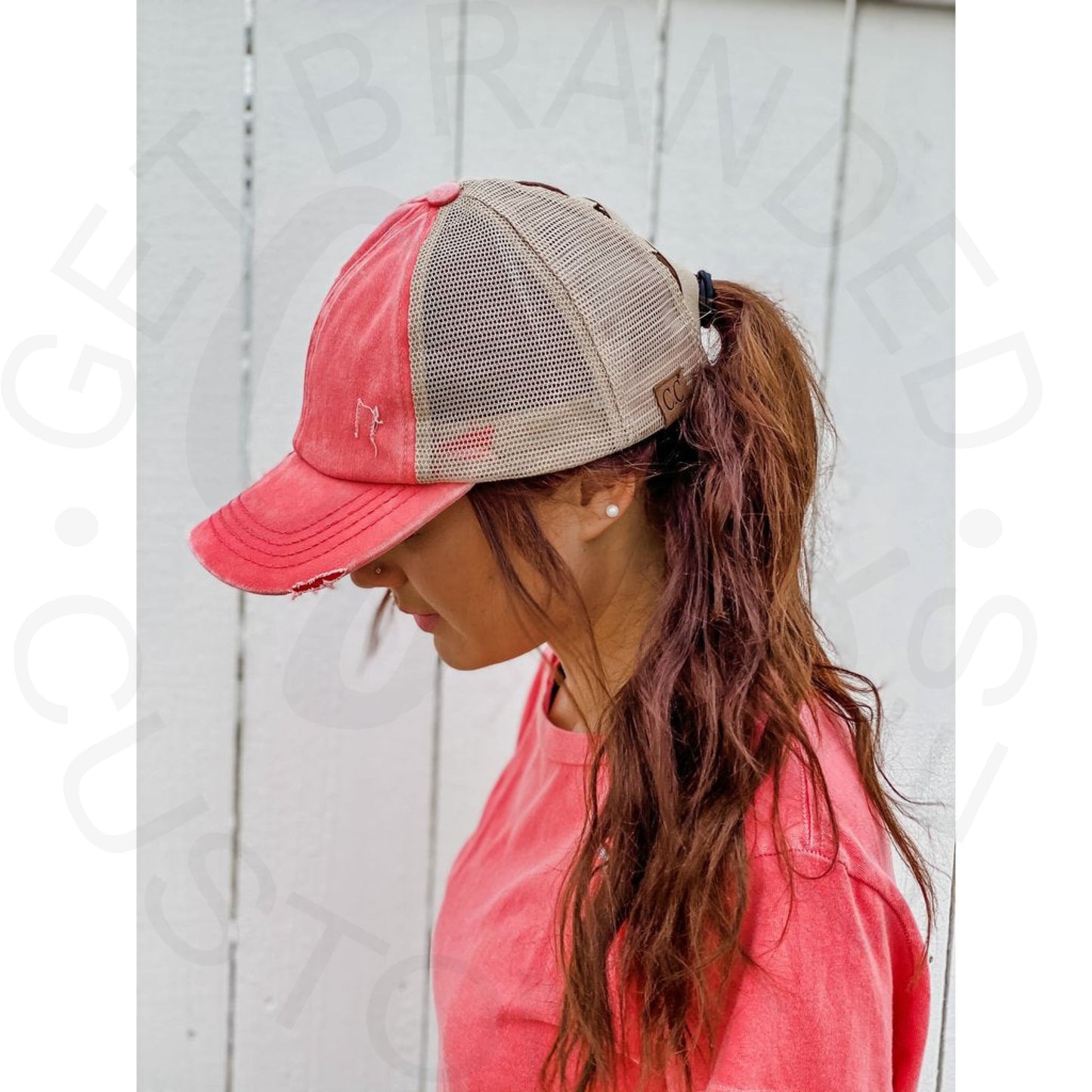 Washed Denim Criss Cross High Pony CC Ball Cap - Headwear