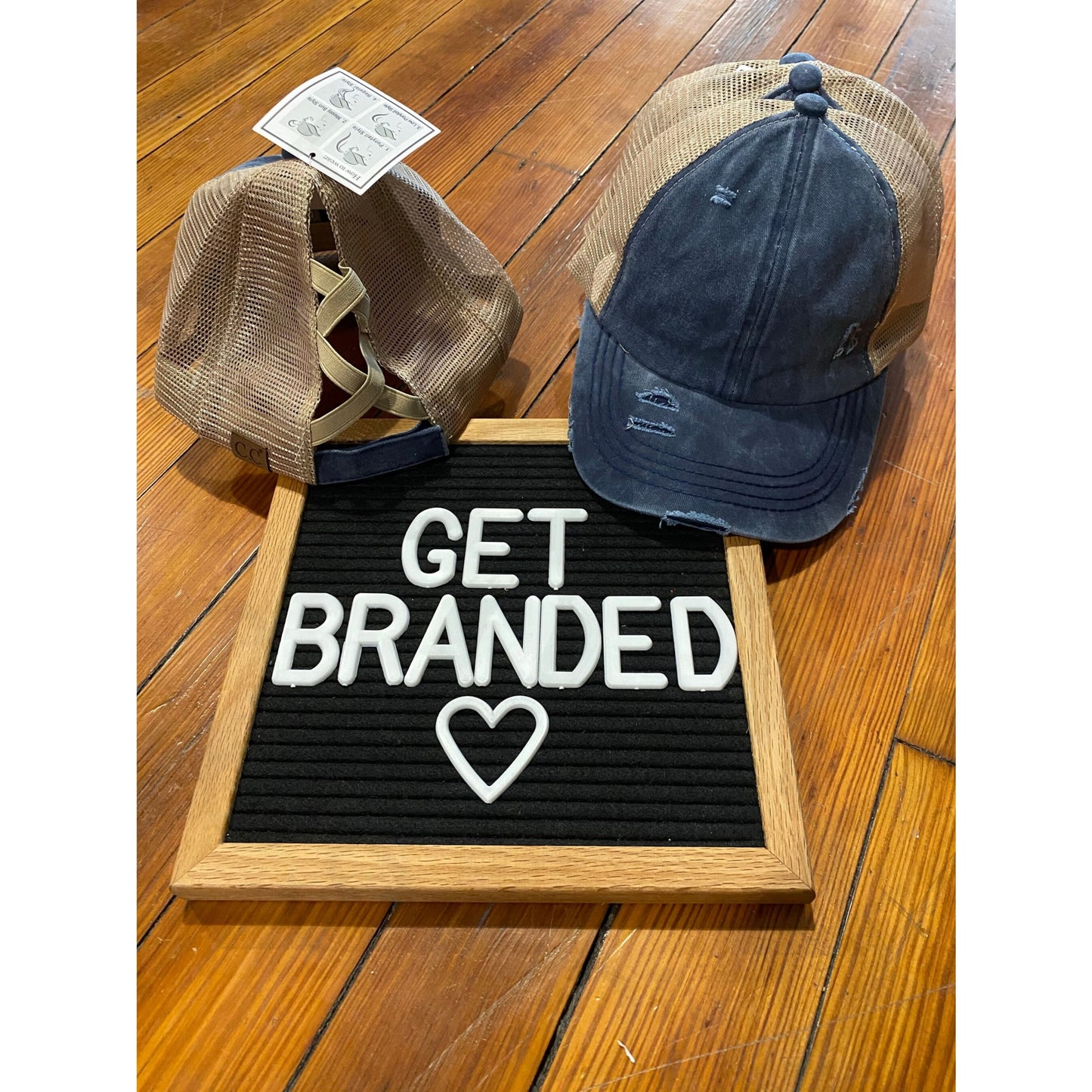 Washed Denim Criss Cross High Pony CC Ball Cap - Navy/Beige