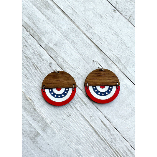 4th of July Earrings Bunting Walnut & Acrylic Dangle