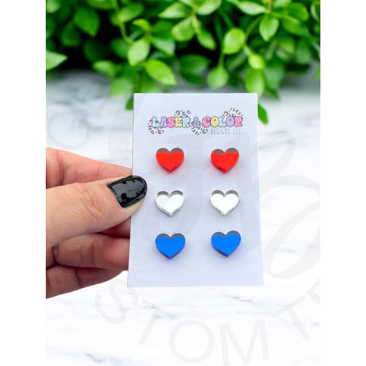 4th of July Mirror Heart Earrings USA Earrings - Apparel &