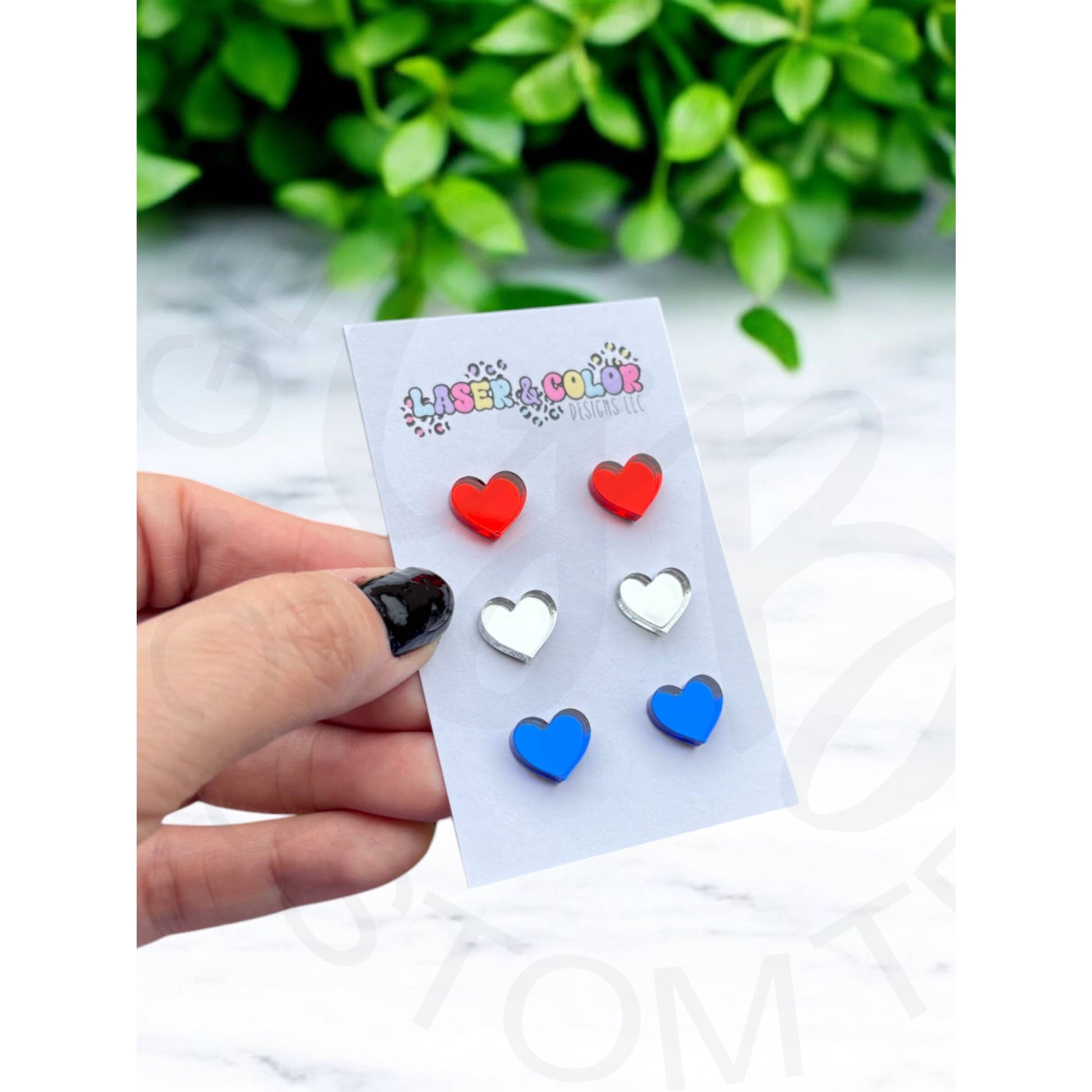 4th of July Mirror Heart Earrings USA Earrings - Apparel &