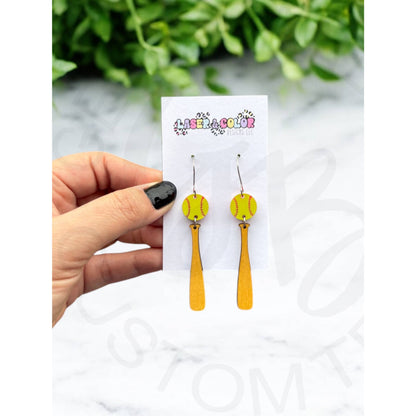 Baseball Softball Bat Dangle Earrings Sports Earrings
