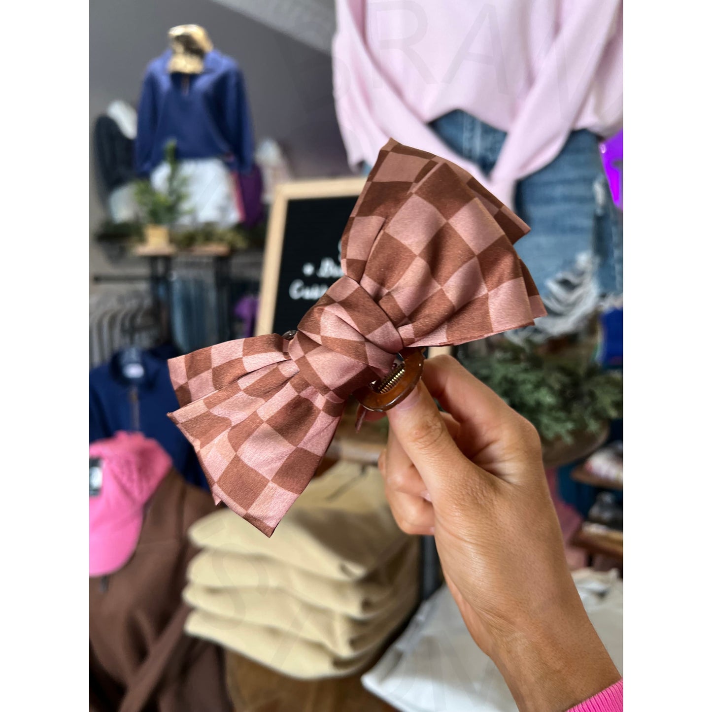 Big Mood Bow Clip - Brown Checkered