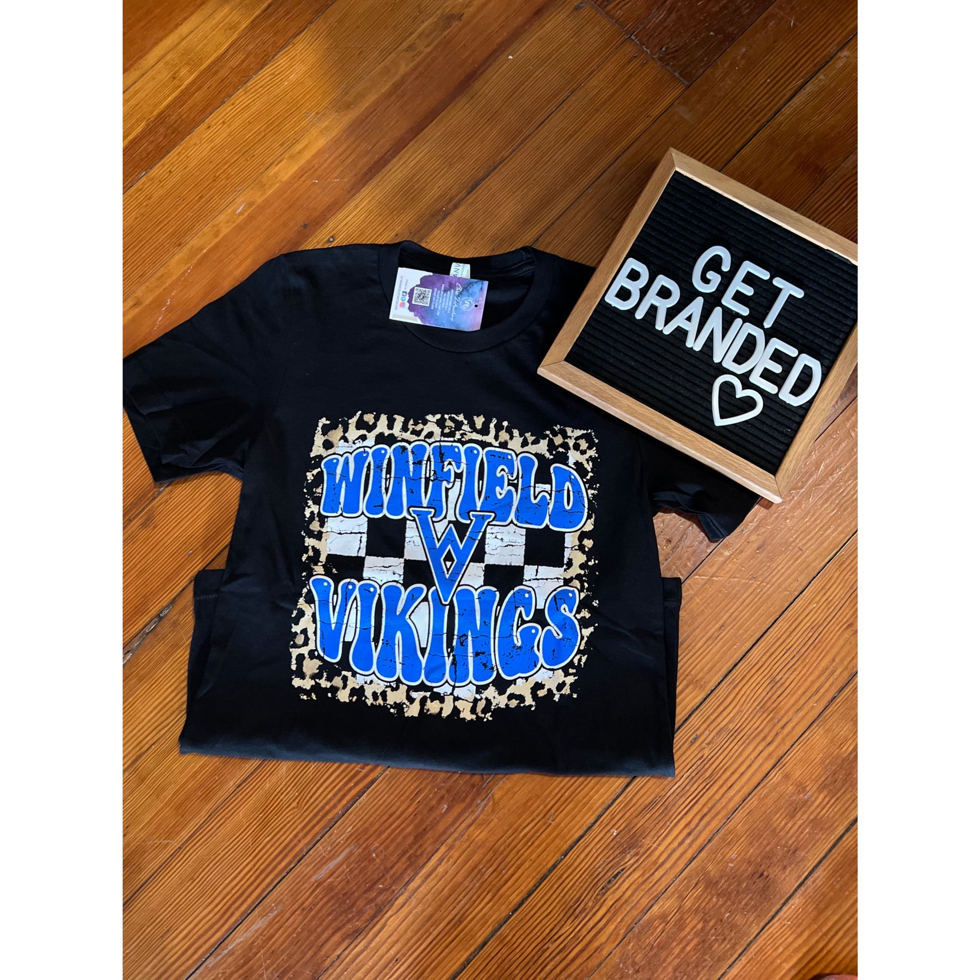 Black Cheetah + Checker Print Winfield Vikings Tee - Tee