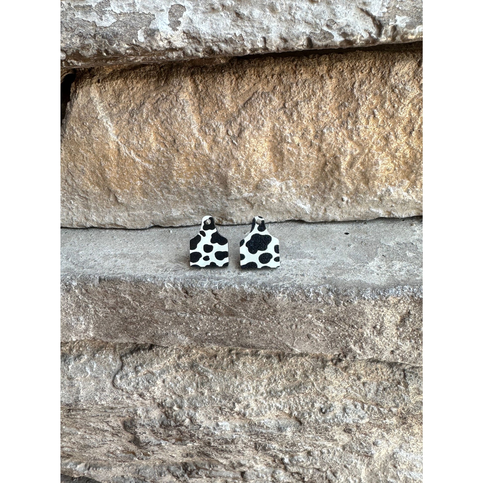 Black Cow Print Cow Tag Acrylic Stud | Western Earrings