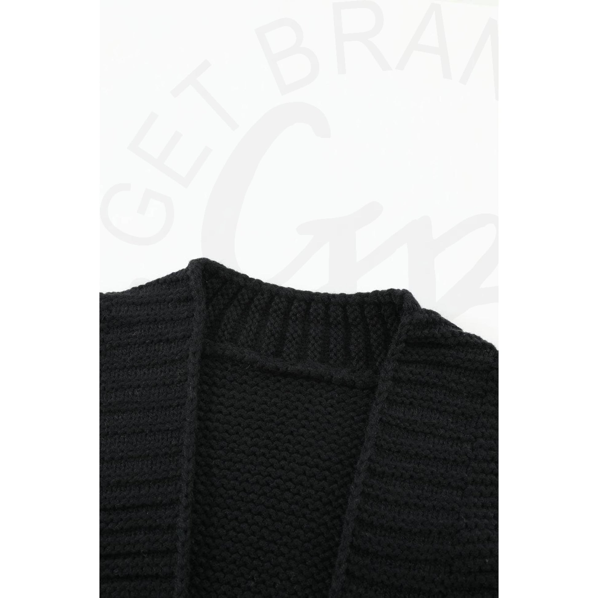 Black Open Front Chunky Knit Cardigan - Apparel &